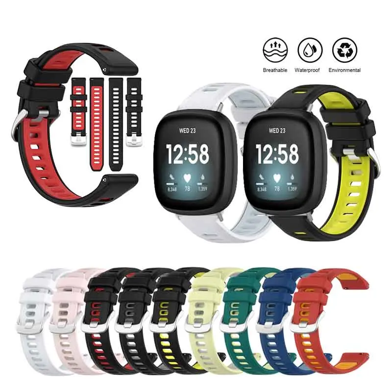 Multi-color Silicone Sports Strap + Connector For Fitbit Versa 4 3 / Sense 2 1 / Versa Lite 2