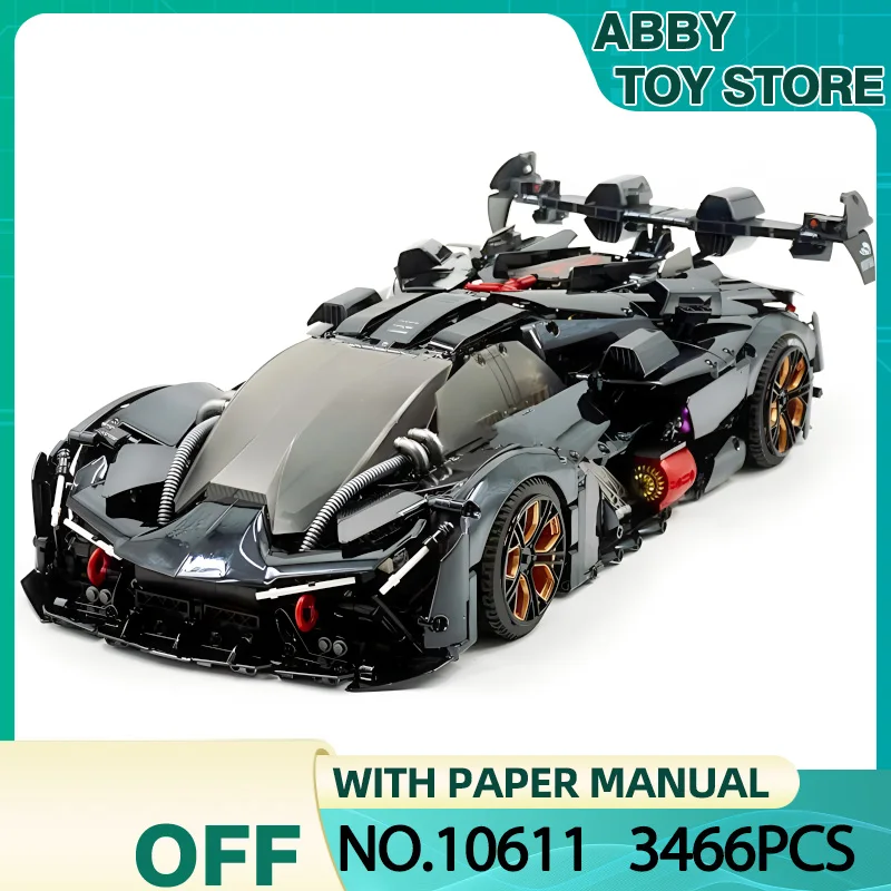 

GULY 10611 Plating black MOC High-Tech Sports Racing Car Building Blocks 1:8 Plating Black Hypercar Bricks Puzzle Toy Birthday G