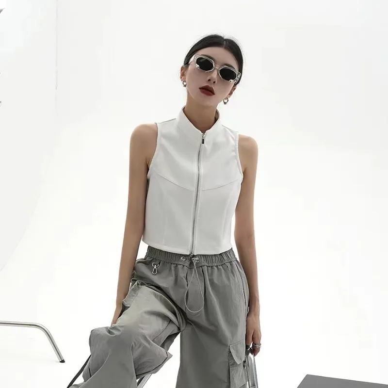 HOUZHOU Vintage Black Cropped Vest Women Gothic Style Streetwear Korean Fashion Summer Sleeveless Jackets Slim Y2k Aesthetic