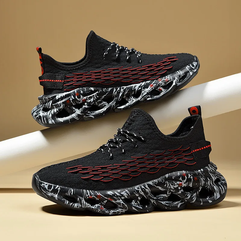 

Sports and leisure shoes, men's shoes, marathon oversized air cushioned shoes, fly woven all season rubber, wear-resistant, anti