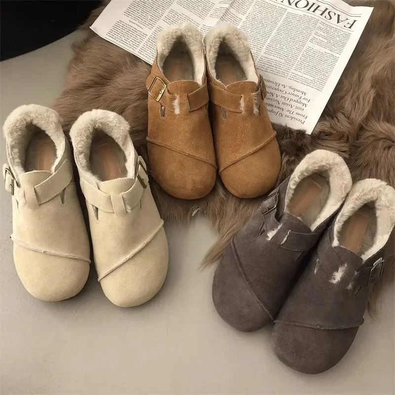 Shoes Woman Flats Round Toe Casual Female Sneakers Slip-on Loafers Fur Dress Winter Retro Slip On New Women winter boots 2024