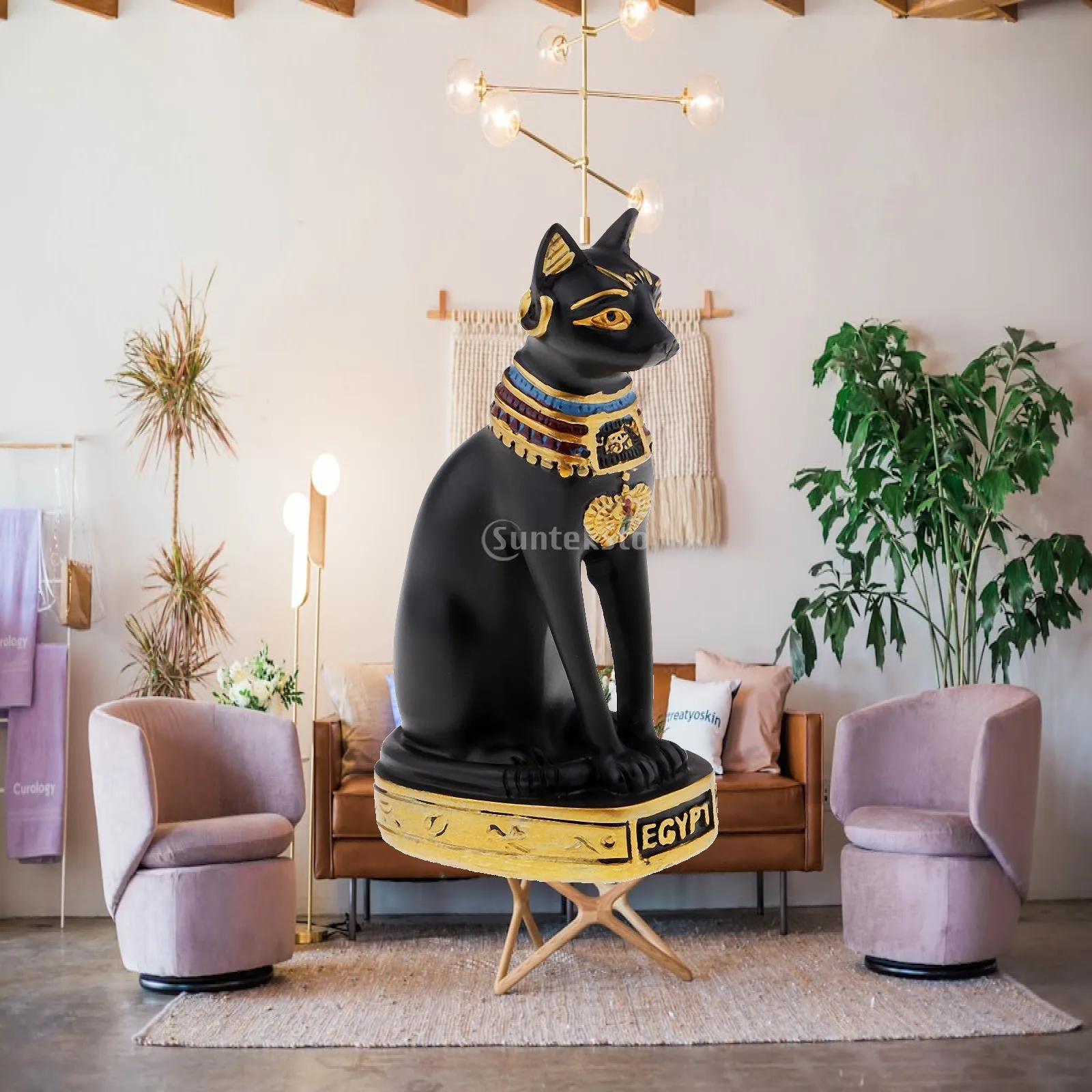 Resin Statue Egyptian Bastet Cat Goddess Miniature Art Craft Ornament Ancient Sculpture Vintage Decoration for Meditation Space