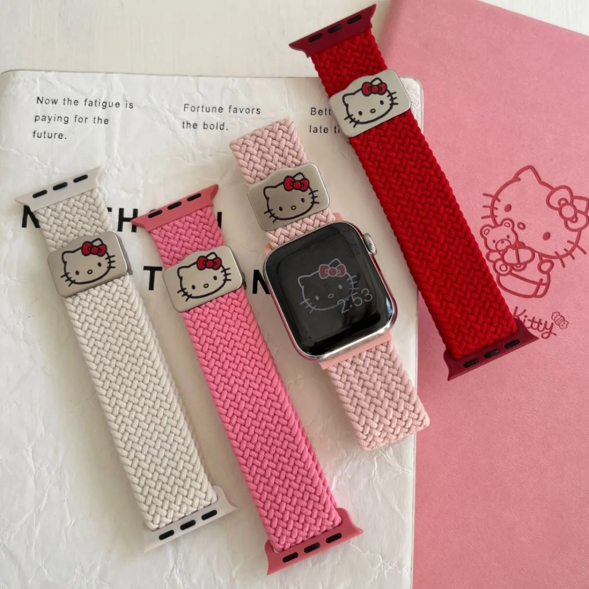 

Sanrio Hello Kitty Magnetic Strap for Apple Watch Bands 45mm 38mm 49mm 40mm Nylon Weave Sport Bracelet for IWatch Series Ultra 9