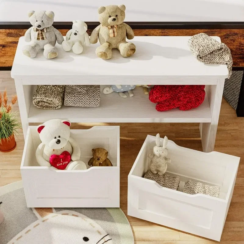 For Toy Storage Organizer for Boys and Girls with Drawers, Floor Toy Box with Wheels and Open Shelf, Storage Chest for Nursery