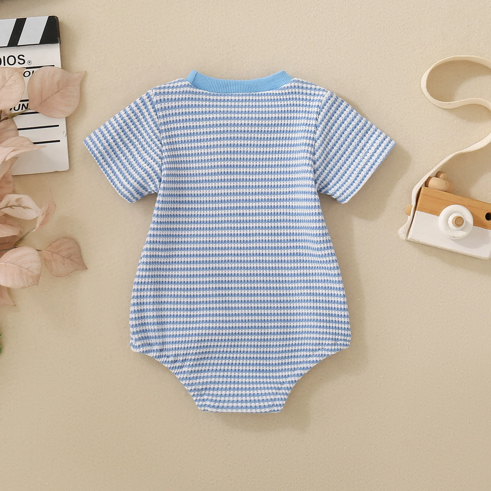 Summer Neutral Infants Sky Blue Short Sleeve Small Flag Embroidery Triangle Romper Independence Day
