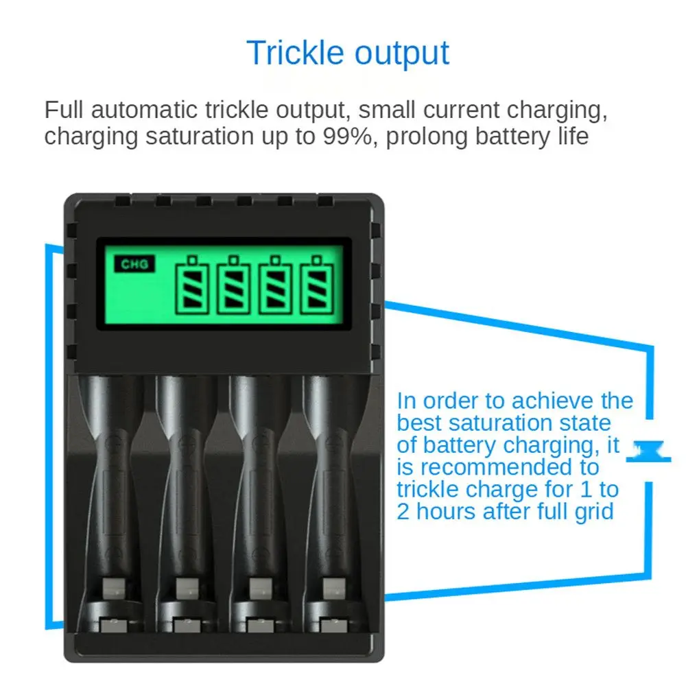 Intelligent Battery Charger With LCD Display 4 Slots Smart Fast Charging For 1.2V AA/AAA Ni-CD Ni-MH Rechargeable Battery