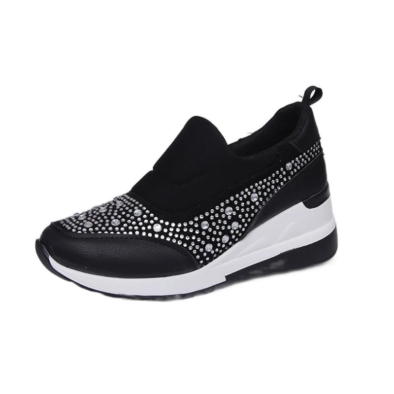 Plus Size 35-43 Shoes for Women Autumn Fashion Women Platform Flats Loafers Slip on Wedges Rhinestone Sneakers Zapatos De Mujer