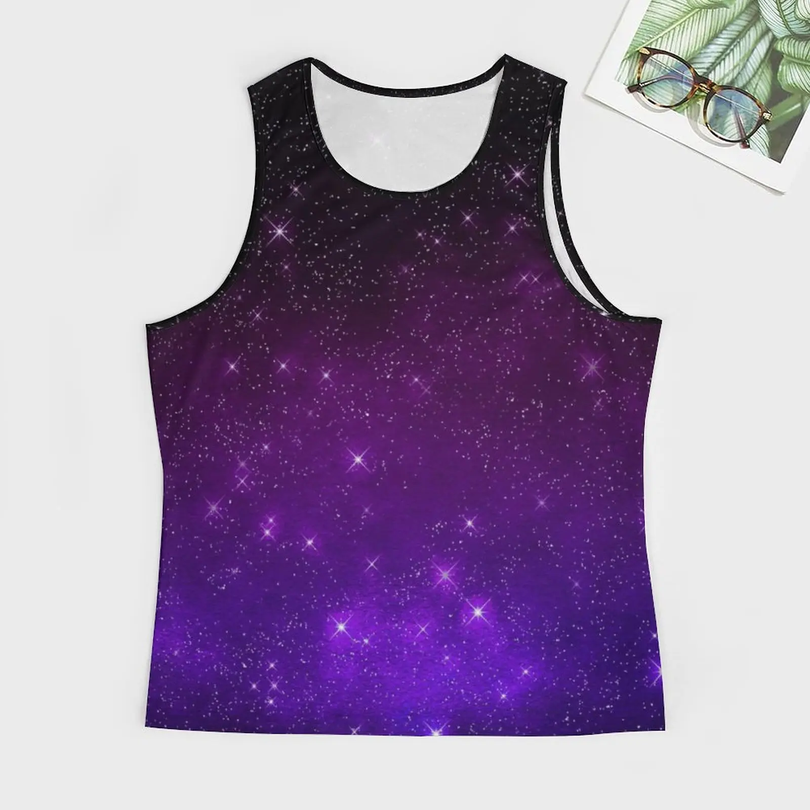 Colorful Starry Night Tank Top Purple Galaxy Muscle Tops Summer Gym Mens Printed Sleeveless Shirts Plus Size