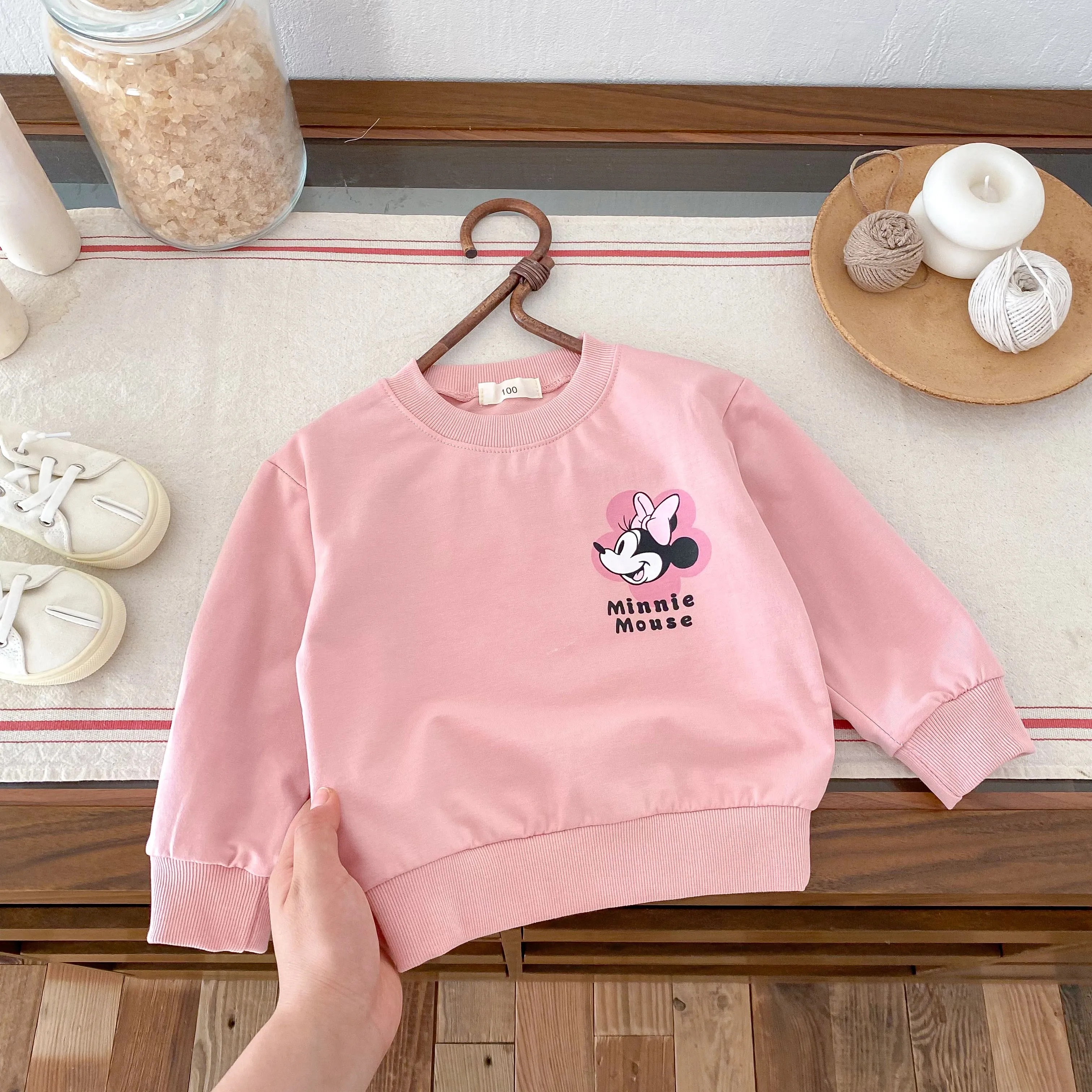 Cartoon Minnie Cute Baby Girls Sweatshirt Autumn Clothing Loose Casual Round Collar Pullover Tops Disney Children Hoodie 6m-6y