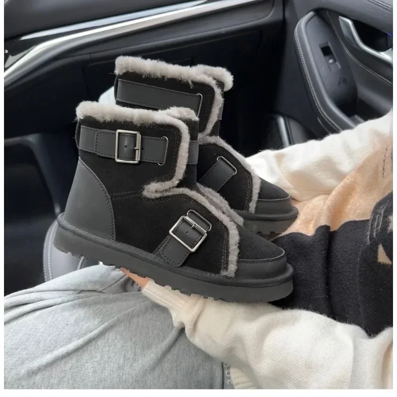 Motorcycle snow ground women boots made of pure sheepskin and wool with thick insulation versatile and fashionable women's boots