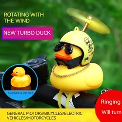 Yellow Rubber Duck Handlebar Ornament Toy with Propeller Helmet with Lights Cute Ducky Motorcycle Riding Faucet Decoration