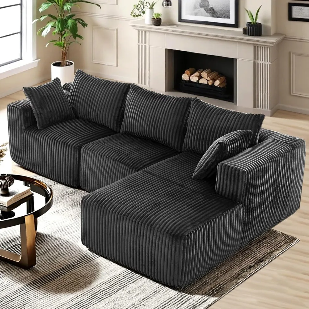 أريكة مقطعية مع كرسي وعثماني، أريكة على شكل حرف L مكونة من 3 مقاعد، أثاث غرفة معيشة مريح يشبه السحابة #4