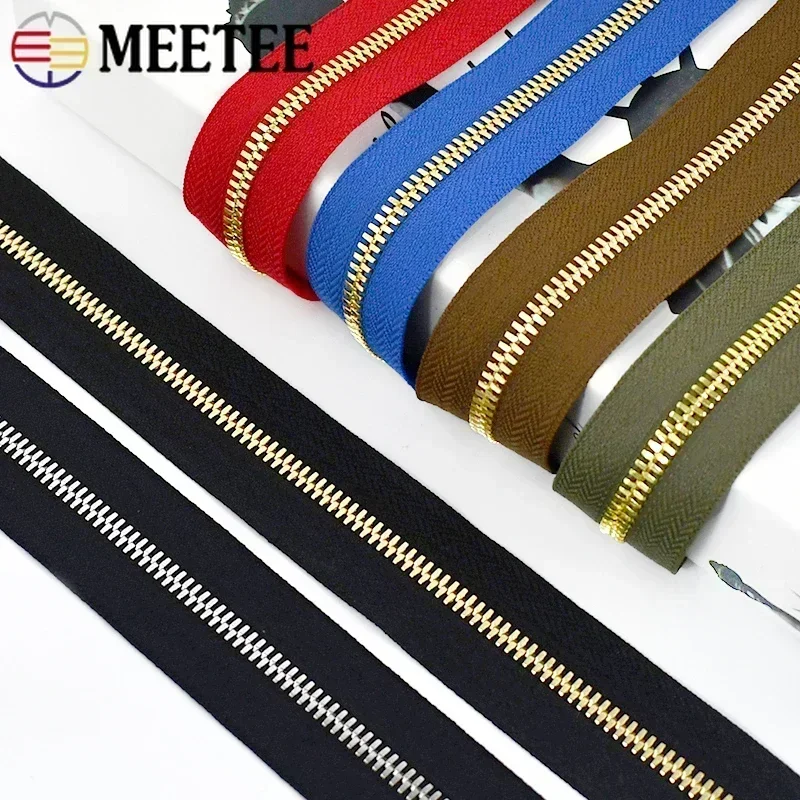 Meetee 5# Metal Zipper Tapes 1-5Y Continuous Zippers Roll Clothes Sewing Zipers High Quality Bidirectional Pull Zip Repair Kit