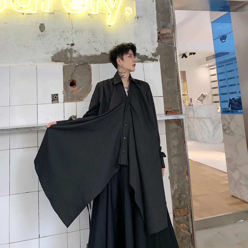 Men Party Gothic Medieval Shirt Trench Coat Male Streetwear Banquet Formal Long Cardigan Dress Blouse Jacket Stage Events Dinner