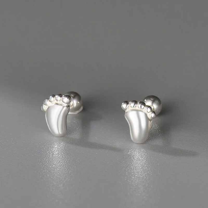 925 Sterling Silver Fashion Simple Cute Little Foot Earrings Korean Girls Teen Piercing Jewelry Accessories