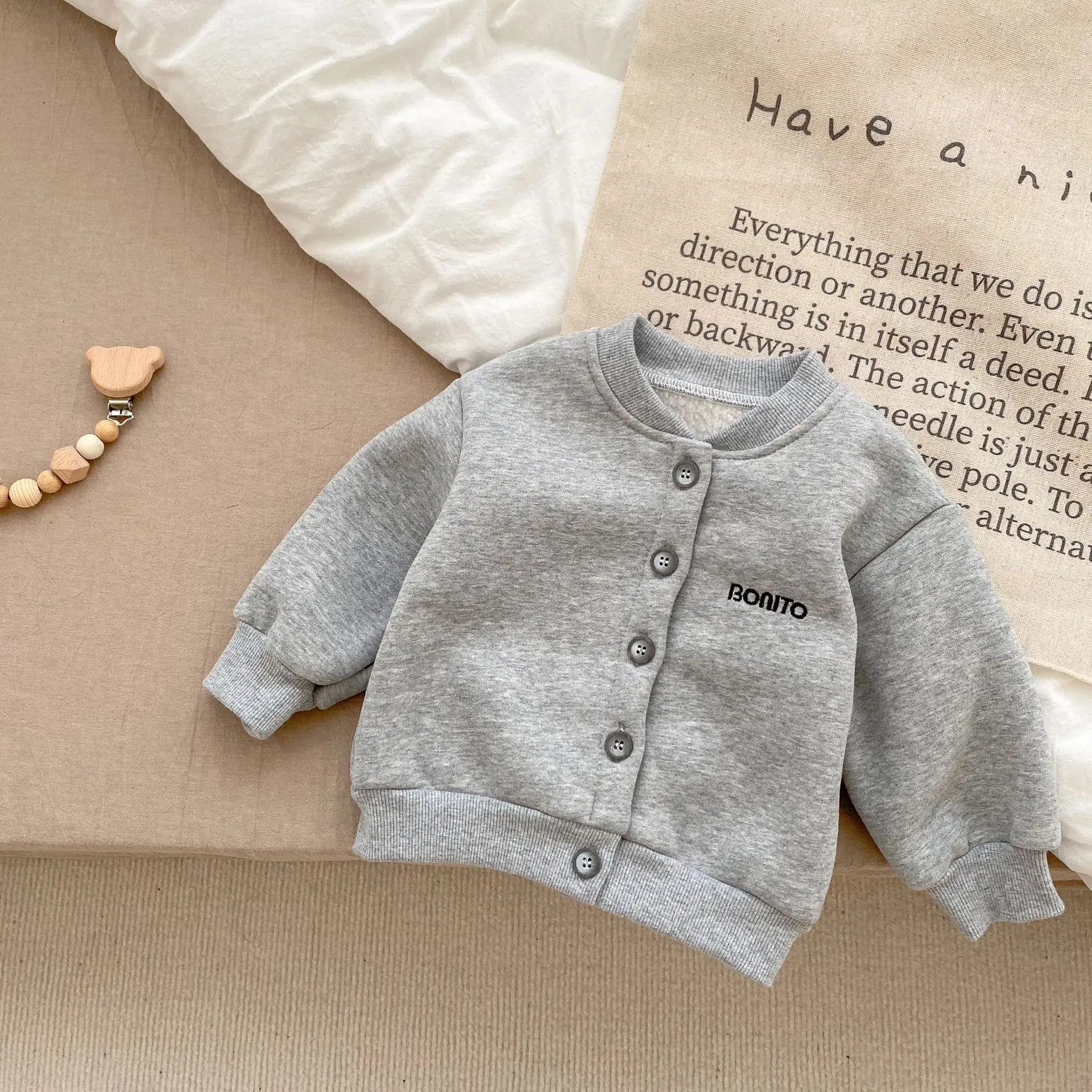 2024 Autumn Winter New Baby Boy Warm Coat Infant Letter Embroidery Cotton Jacket Girls Casual Cardigan Sweatshirt Kids Clothes