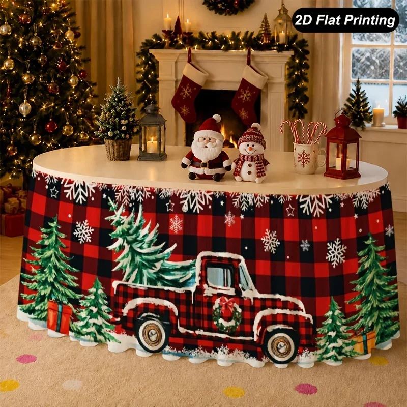 Christmas Tree Plaid Tablecloth, Xmas Table Skirt, Perfect for Home Kitchen Decor Family Party Holiday Decoration Xmas Decor