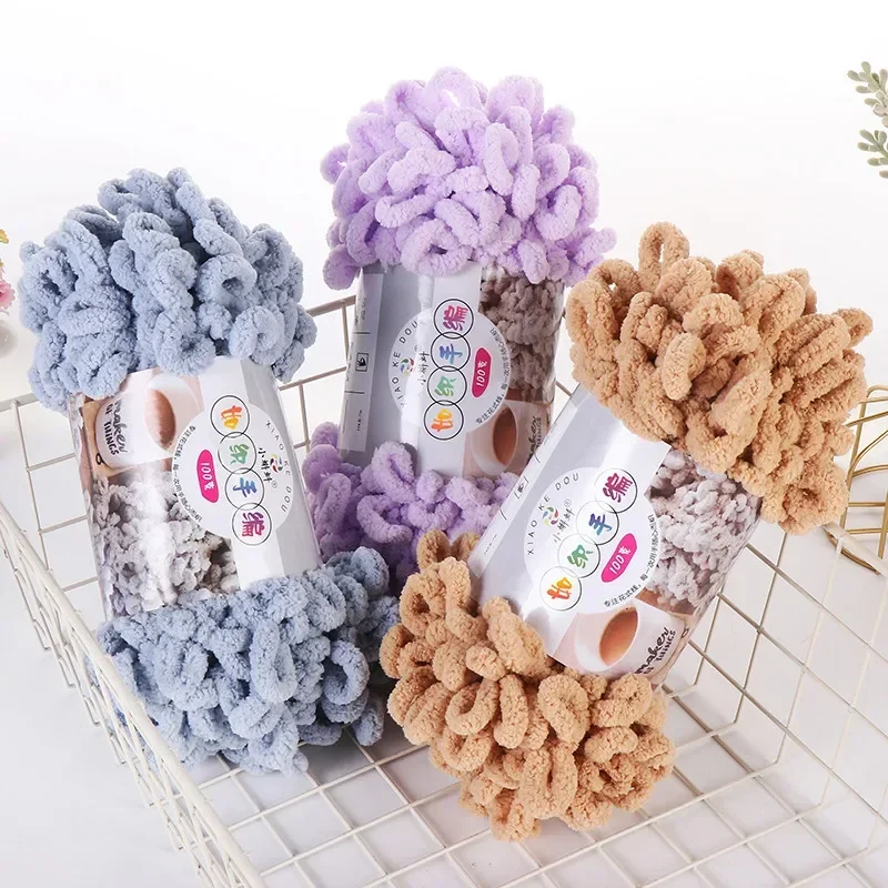 5pcs100g/Roll Puffy Finger Loop Yarn  Needle No Skewers Polyester Chunky Giant Chenille Yarn for Handmade Knitting Blanket Scarf