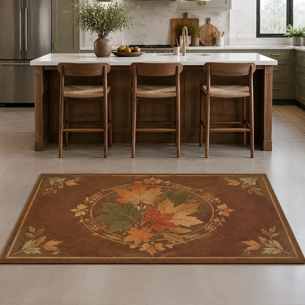 VIKAMA Rug Carpet Copper Brown Layered Maple Leaf Autumn Fluffy Non Slip Coffee Table Living Room Entryway Sofa Room Decor