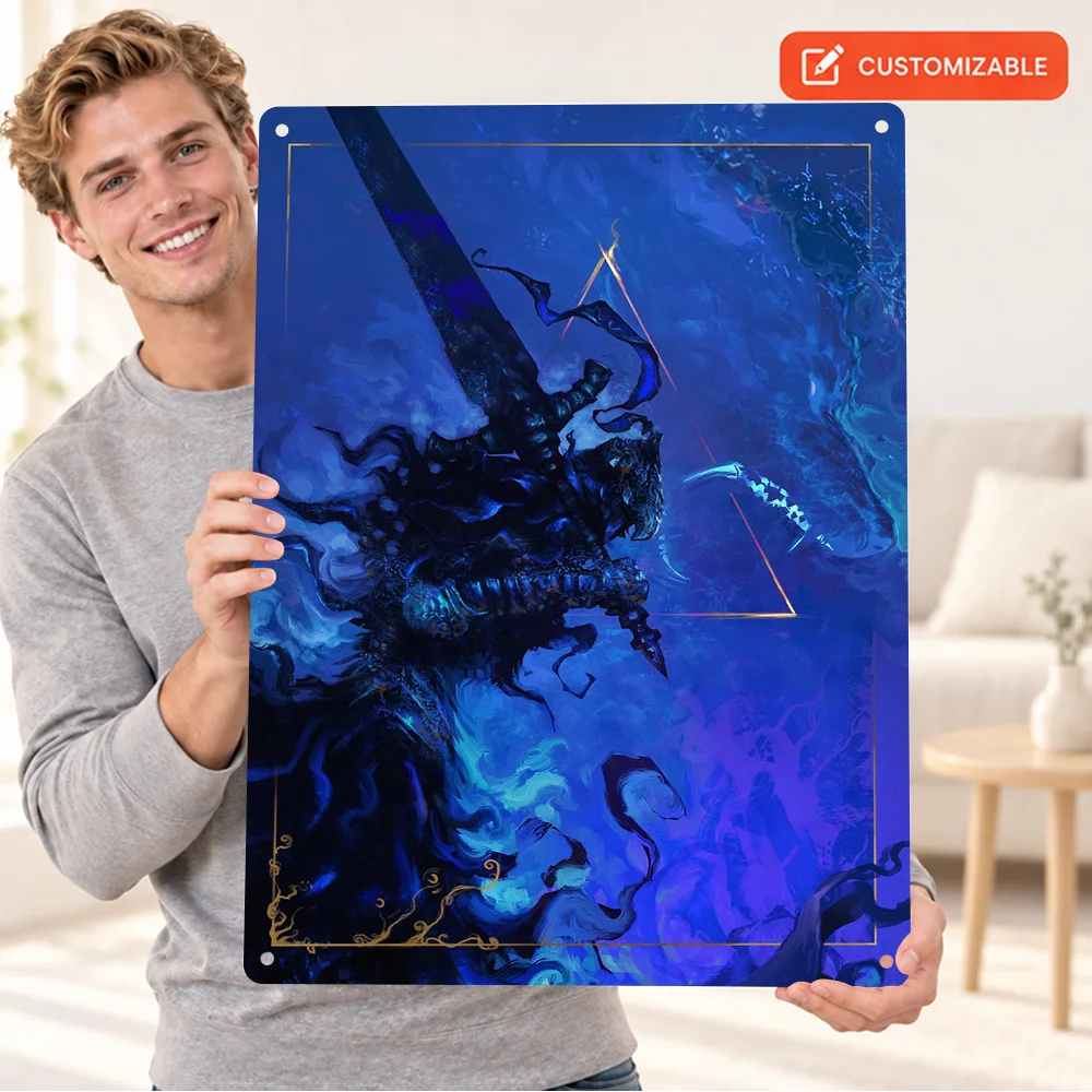 Lone Wolf Knight Fantasy Character Printed Poster Personalized Aluminum Metal Sign Painterly Illustration Wall Art For Bedroom