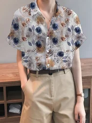 Summer Sweet Women's Shirts Floral Pattern Printed Tops Fashion Women's 2024 Short Sleeve Button Front Blouse and Shirt Pullover