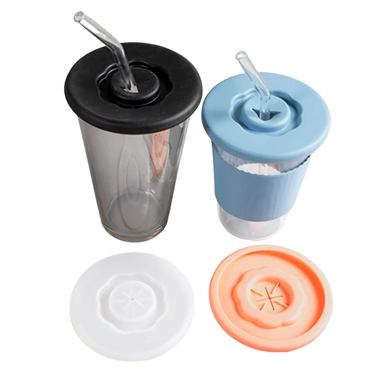 All-Matching Silicone Cup Lid Glass Drink Cover Heat-Resistant with Straw Hole Durable Bottle Accessories Flexible Washable