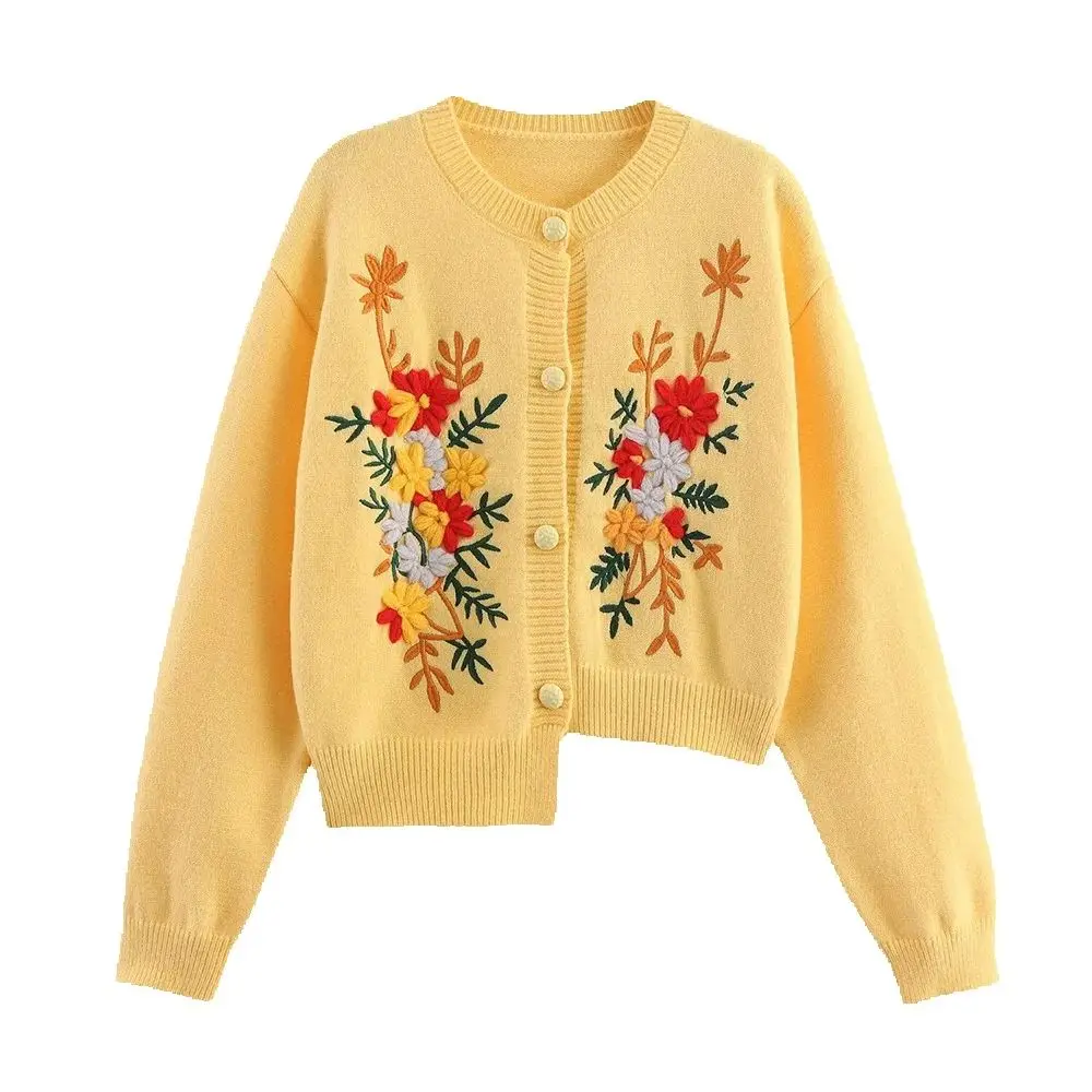 

Новая женская одежда в европейском и американском стиле, модный простой и универсальный кардиган с вышивкой и неровным подолом