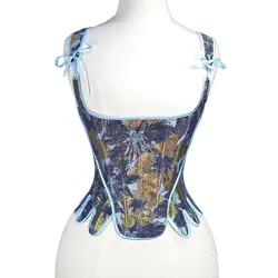 Woman Crop Tops Vintage Renaissance Floral Wide Straps Boned Daily Bustier Vest Corset Top Victorian Clothes For Lady