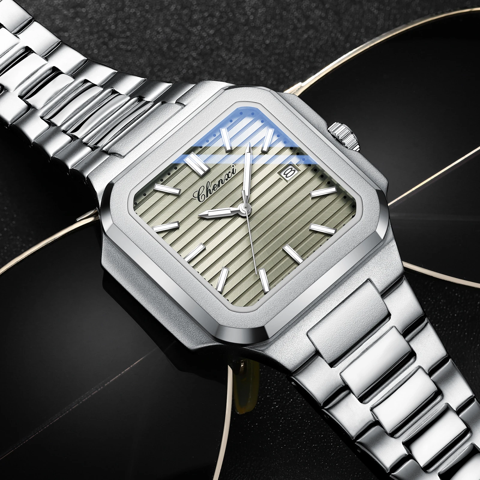 CHENXI 8266 Business Style Luminous Luxury 44mm Square Quartz Movement Wristwatch Relogios Masculino montres hommes
