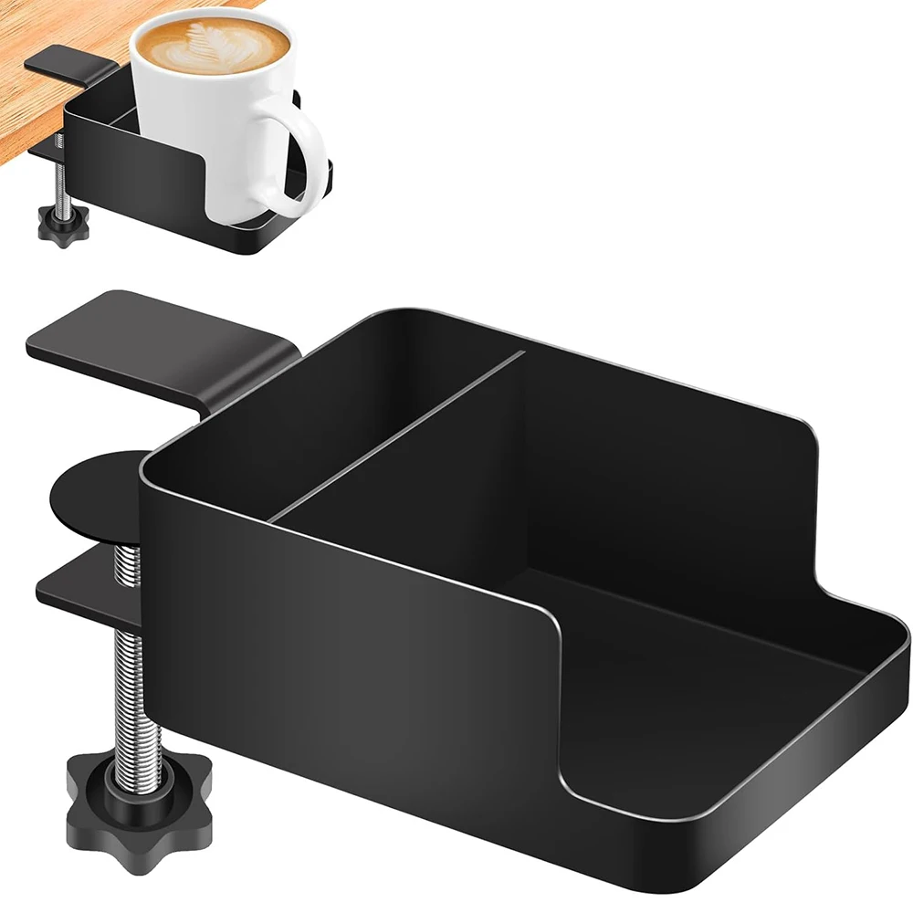 Armoire de rangement sous le bureau avec porte-gobelet et support pour téléphone, fixation latérale réglable par pince pour bureau, aucun perçage requis