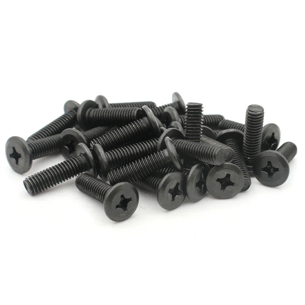 50-10Pcs M3 M4 M5 M6 M8 CM Black Carbon Steel Cross Recessed Phillips Hypotenuse Flat Head Screw Bolt Down Side Furniture