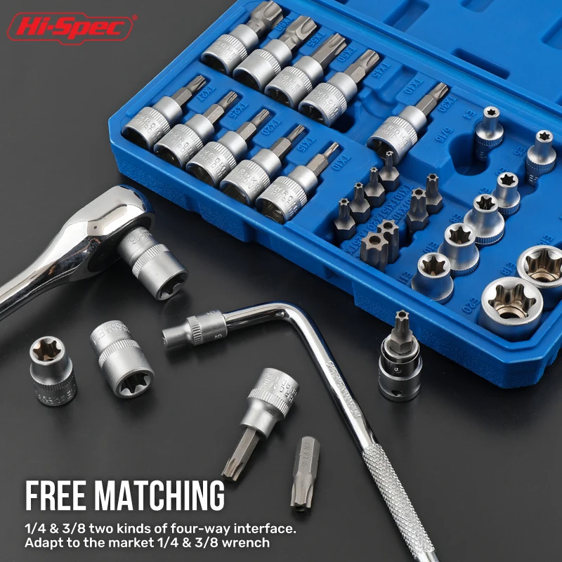 19/29/34Pc Torx Star Sockets & Bit Set with Hex Bits E-Security Bits Drive Handheld Tool Torque Star Socket Disassembly Tool