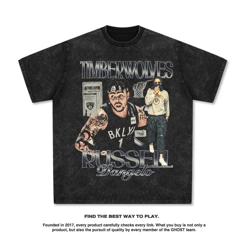 

2025 Russell American Star T-shirt, Street Hip-hop Trendy Brand, Retro Print, Aged Washable Round Neck Short-sleeved