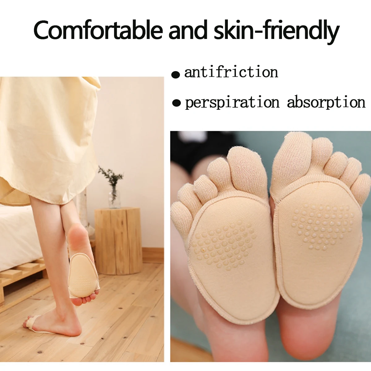 (2 Paar)0Unsichtbare Zehensocken für High Heels | 5 Zehen getrennte, atmungsaktive Bambusfaser, Anti-Blister- und rutschfeste Vorfußpolster – Detail 2