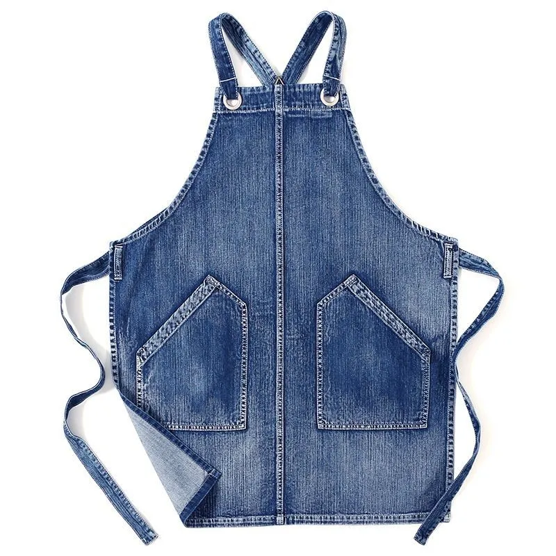 

Universal Canvas Denim Apron Kitchen Restaurant Milk Tea Nail Art Gardening Workwear Household Sleeveless Cleaning Apron ZI43