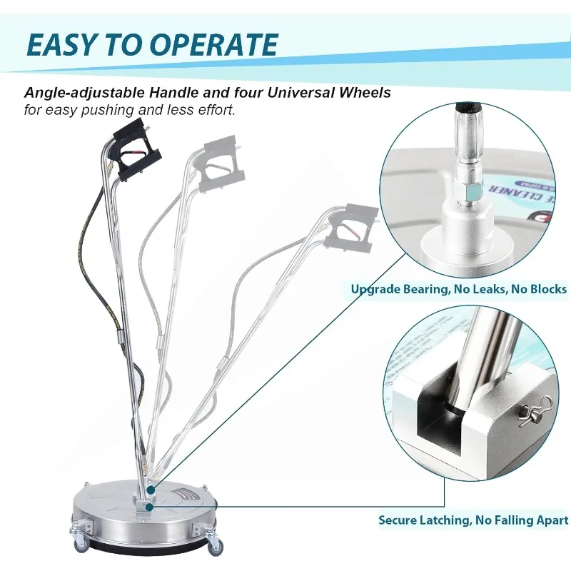 20 inch hogedrukreiniger oppervlaktereiniger, krachtige wasmachine oppervlaktereiniger met dubbele handgreep, 4 wielen, 3/8" connector, 2 mondstukken