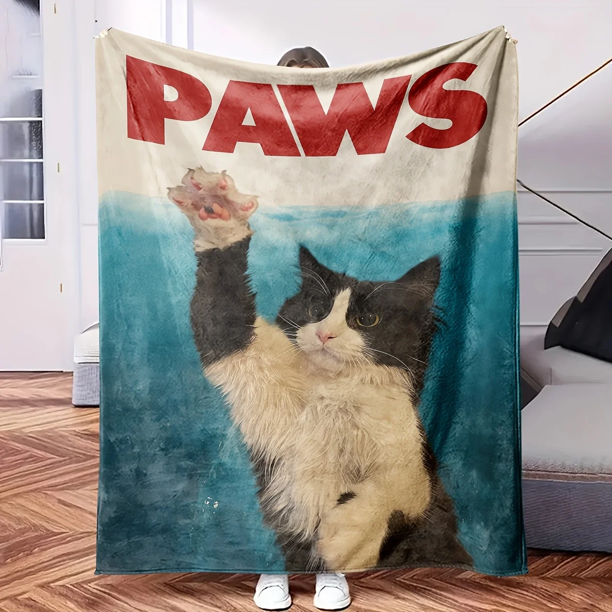 Cat Paw Print Funny Blanket Throw for Pet Lovers Cozy Xmas Sofa Decor Plush Winter Lap Blanket Gift Idea
