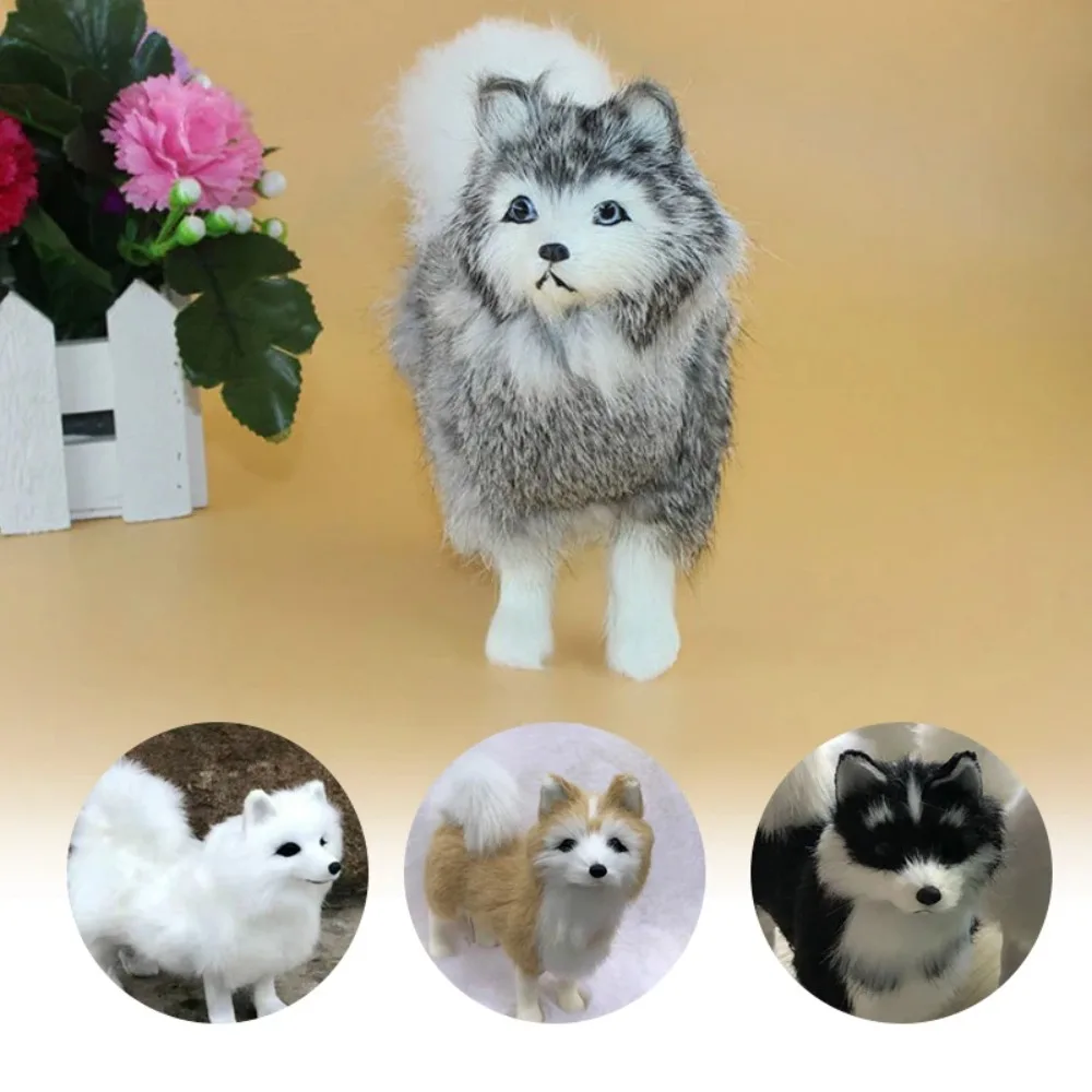 Mainan hewan lucu Husky mewah Model anjing boneka anjing simulasi seperti hidup dekorasi lembut mainan anjing seperti hidup hadiah ulang tahun