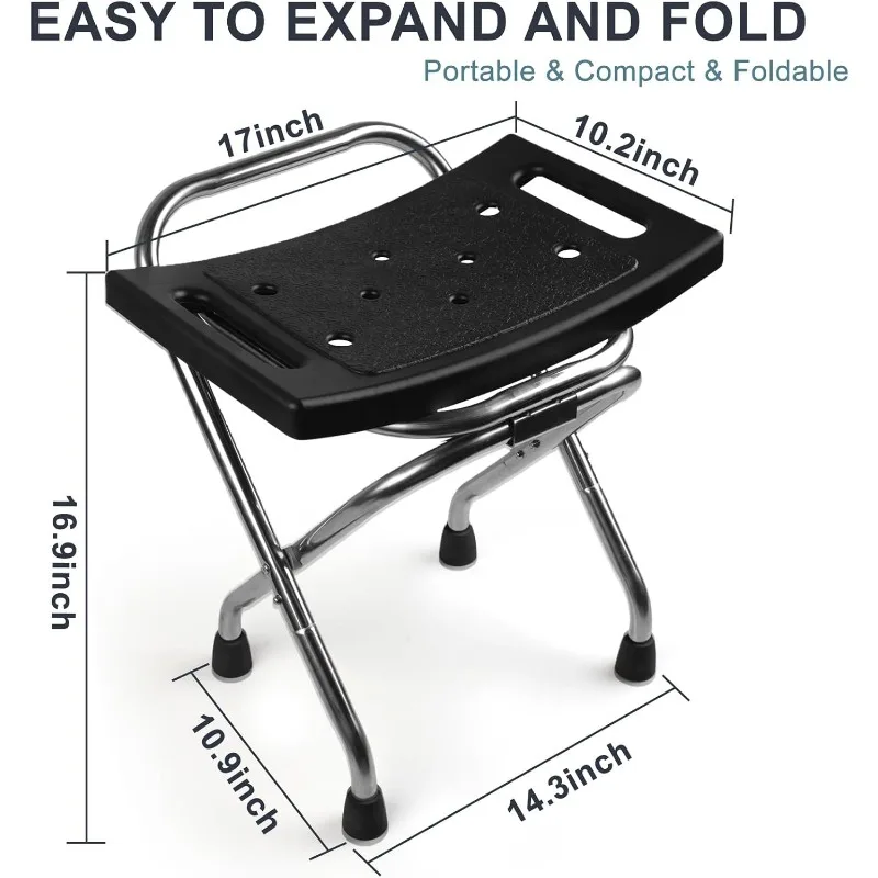 Shower Chair Seat, Stainless Shower Chair for Folding, Safety Anti-Slip Shower Bath Chairs for Seniors/Disabled by