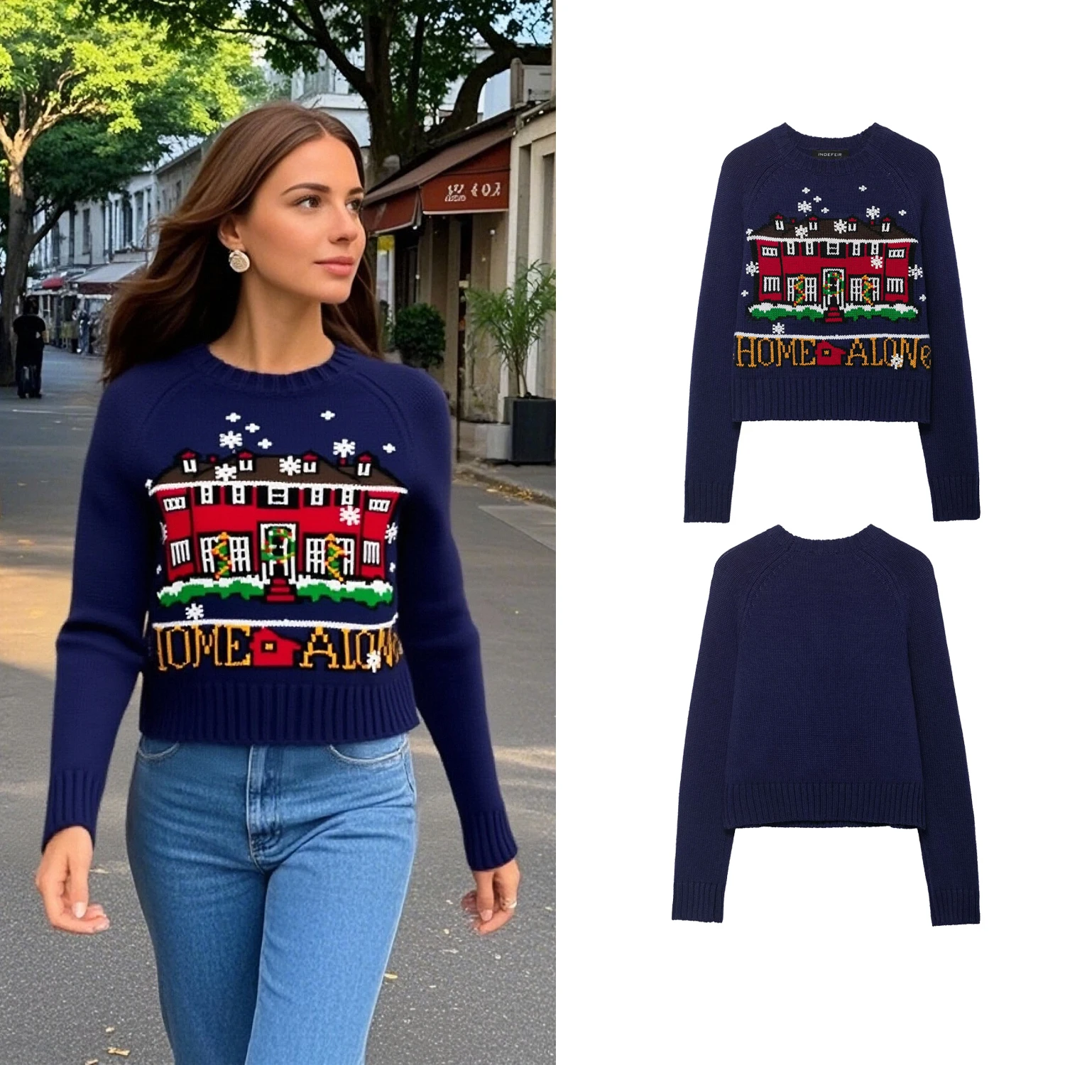 

Women Printed Kinted Sweater Female Spring Autumn New Long Sleeve Christmas Knit Sweater Chic Lady Casual Knitwear Pullovers