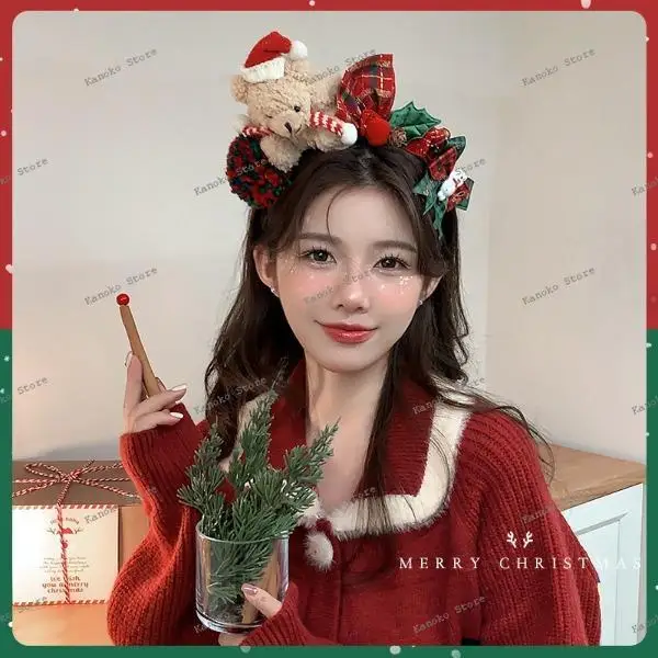 

Рождественский головной убор, женская рождественская шапка, повязка на голову, плюшевая повязка на голову, реквизит для фотосессии, заколка для волос, аксессуары для волос