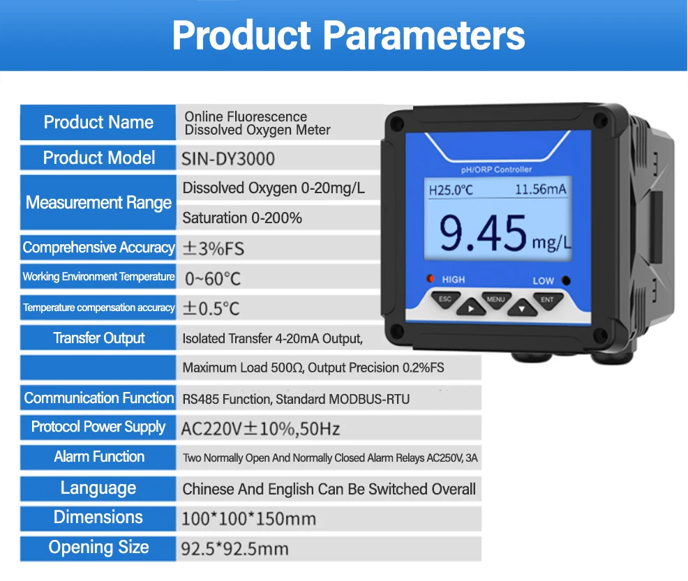 Water Quality Liquid Dissolved Oxygen DO Sensor Controller Transmitter Monitor Tester Aquaculture Sewage Wastewater Treatment