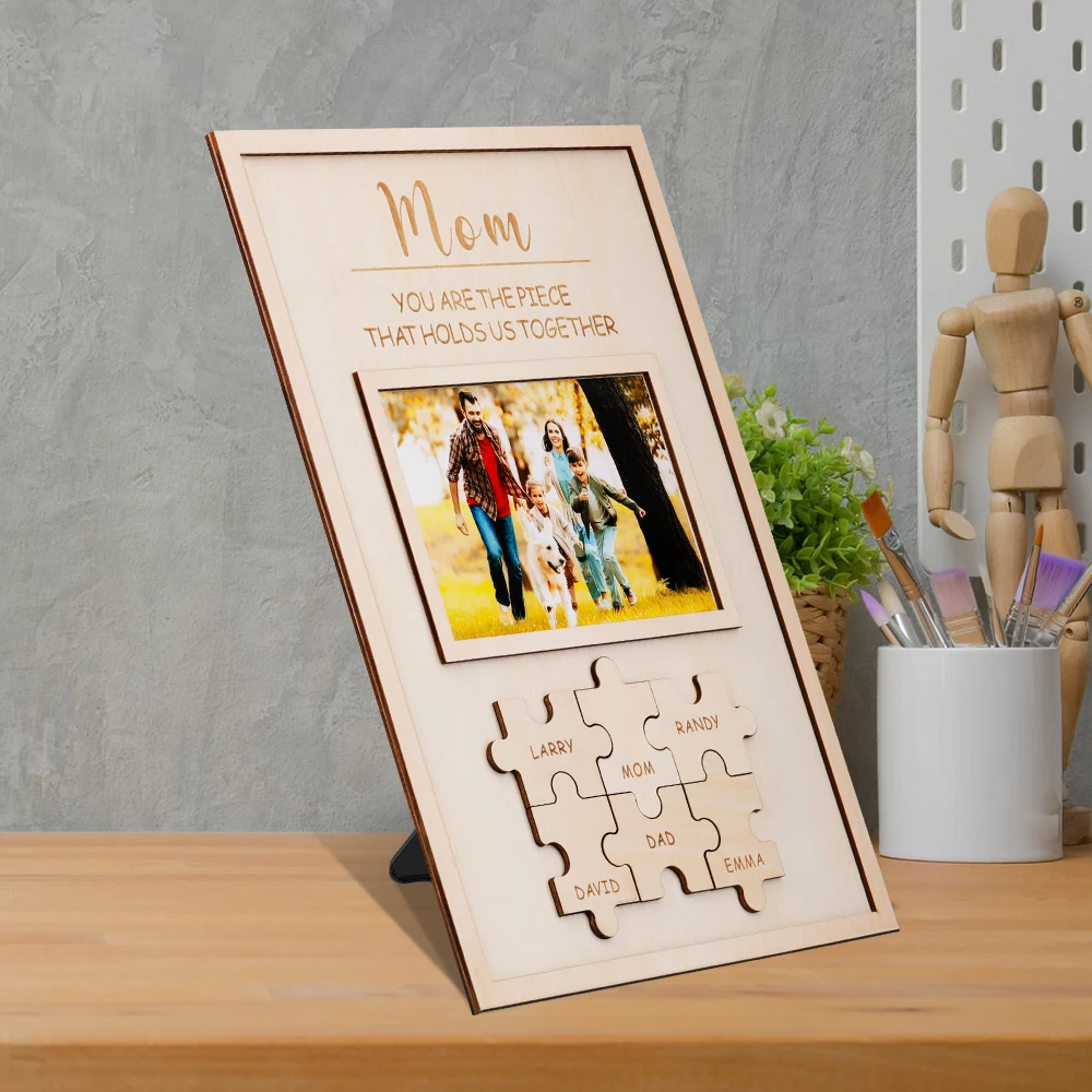 Personalized Family Photo Wooden Craft with  Family Names and You Are The Piece That Holds Us Together  Mothers Day Gift