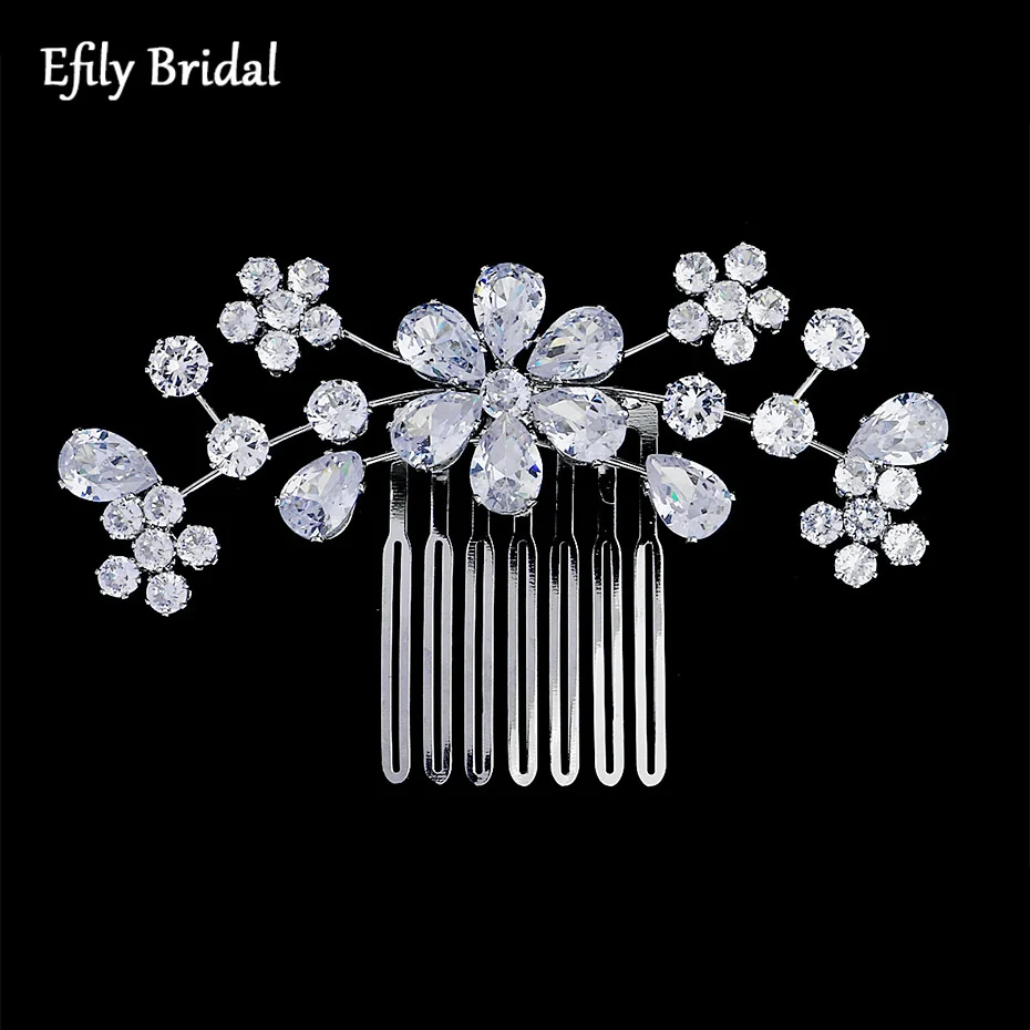 Efily Cubic Zirconia Wedding Hair Comb Accessories Bridal Luxury Hair Tiara Crystal Bride Headpiece Jewelry Bridesmaid Gift