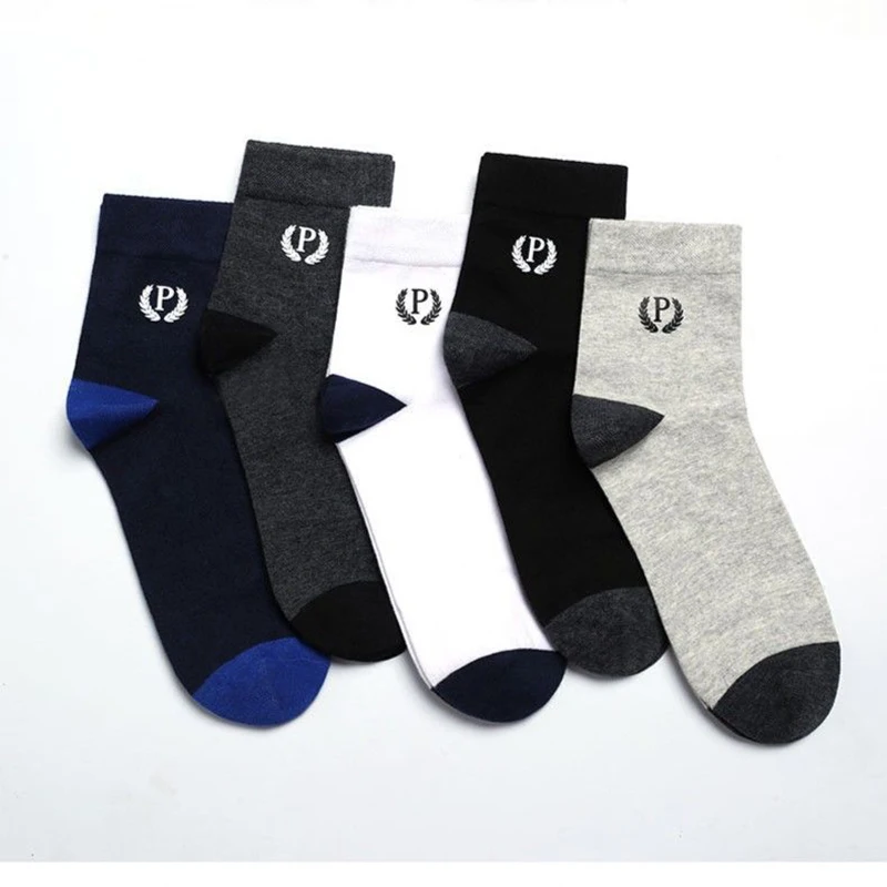 LKWDer 5 Pairs High Quality Cotton Breathable Deodorant Business Men Tube Socks Sweat Absorbing Soft Spring Summer Sports Meias