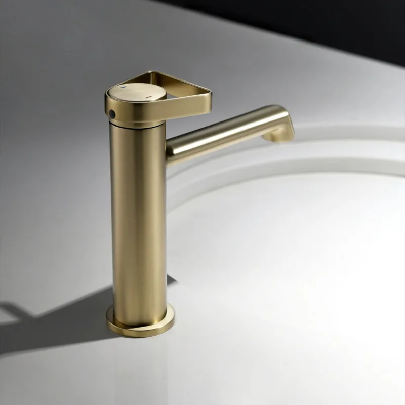 

Basin Faucet Brush Gold Finished Deck Mounted Brass Bathroom Sink Faucets Hot And Cold Single Lever Basin Tap