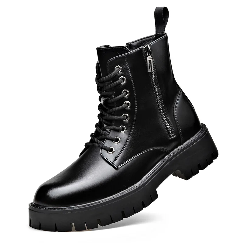 

mens casual platform boots black trendy genuine leather shoes cowboy autumn winter boot party banquet cool high motorcycle botas