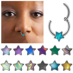 Flash Film Opal Star Clicker Hoop Earring Septum Ring Nose Cartilage Helix Daith Piercing Seamless Hinged Segment Surgical Steel