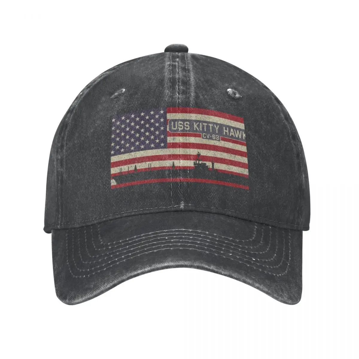 USS Kitty Hawk CV-63 Supercarrier Distressed Vintage American Flag Gift Cowboy Hat Visor Men Caps Women's