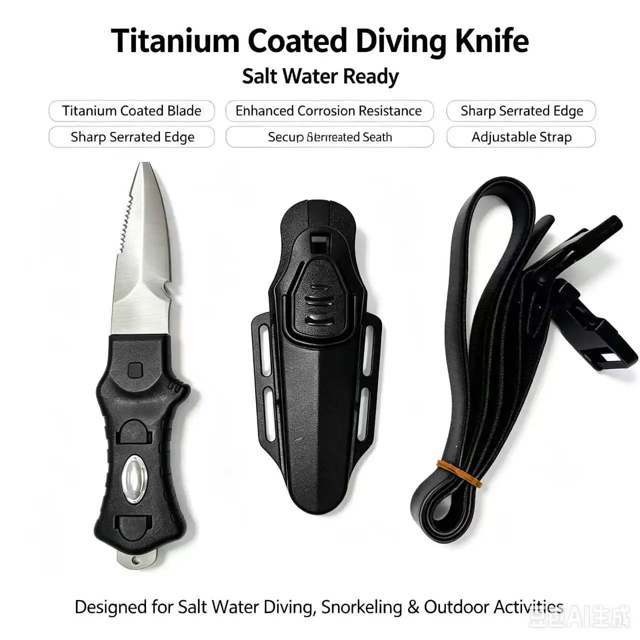 Dive Knife for Rescue, Stainless Steel Diving Tool with Line Cutter for Underwater & Survival view 5